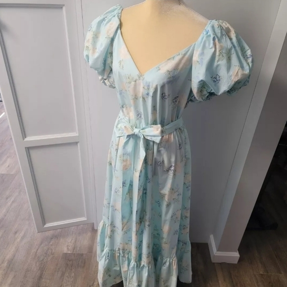 LOVESHACKFANCY X Target Estelle Blue Floral Puff Sleeve Romantic Dress 14 NWOT - Picture 2 of 16